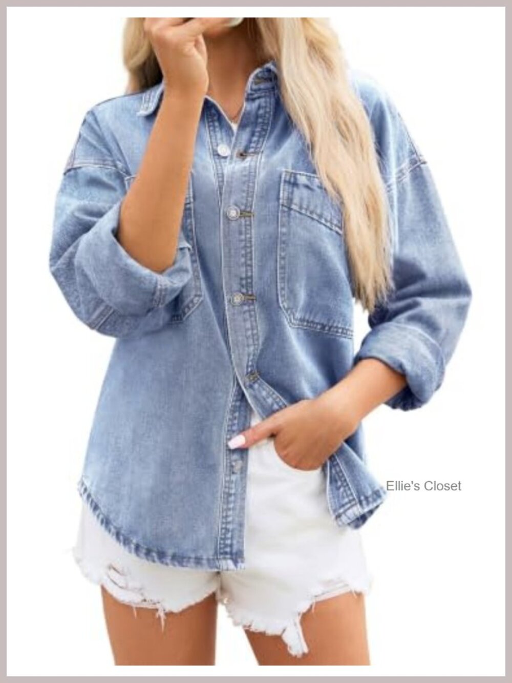 Women Denim Shacket Oversized Button Down Long Sleeve Cotton Blend Western Style